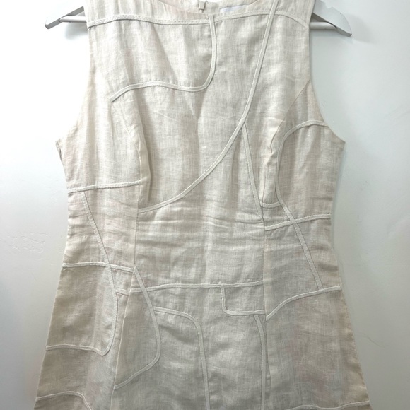 Chic cream color Sleeveless linen zip closure side slit embellished top sz L - Picture 6 of 8